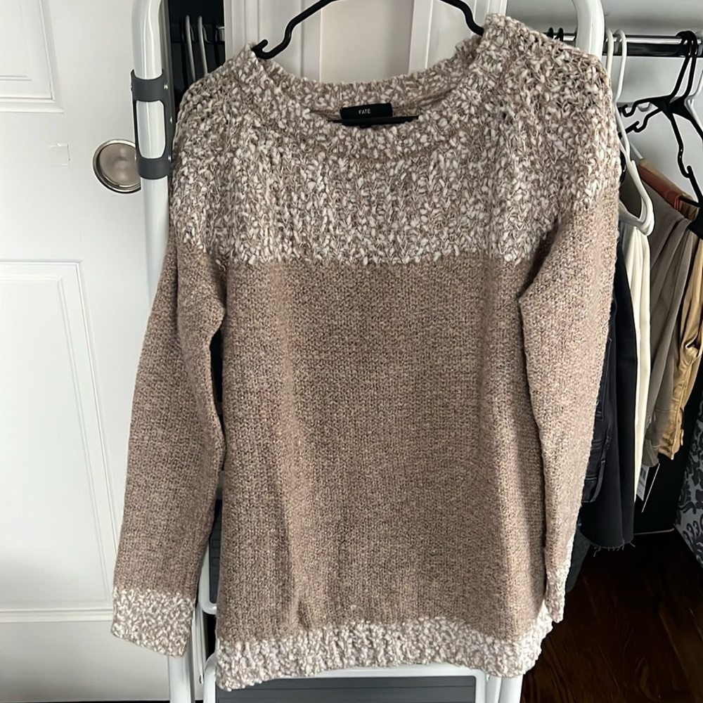 FATE sweater, size small, cream/tan